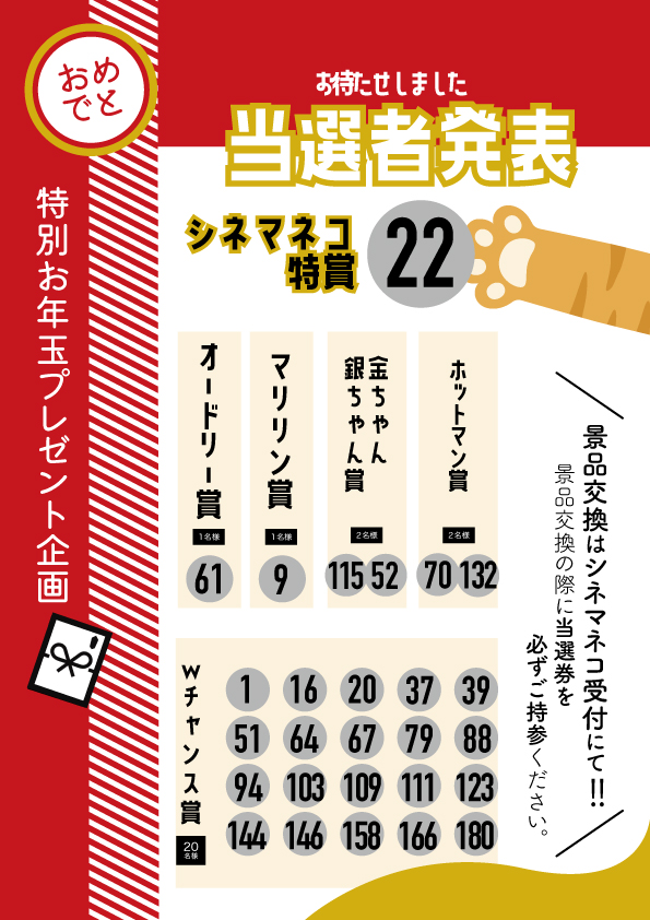 当選者発表 ネコ会員限定 特別お年玉プレゼント企画 Cinema Neko シネマネコ